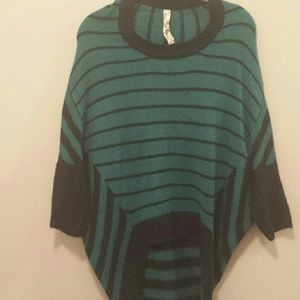 Green & Black Striped Batwing Sleeved Sweater